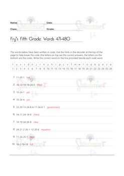 4th 5th grade fry words sight words vocabulary word work worksheets and quiz