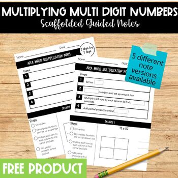 Preview of 4th/5th Grade - Guided Math Notes - Area Model Multiplication - Free