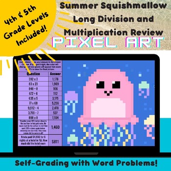 Preview of 4th & 5th Grade Long Division & Multiplication Review | Summer Mystery Pixel Art