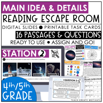 Preview of 4th & 5th Grade Main Idea & Details Escape Room - Digital Slides - Task Cards