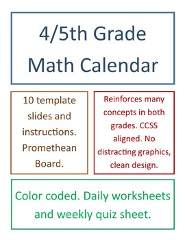 Preview of 4th/5th Grade Math Calendar (10 Months)