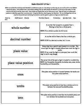 Preview of Math Common Core Vocabulary Cards Sets 1-4 (Grades 4-6)
