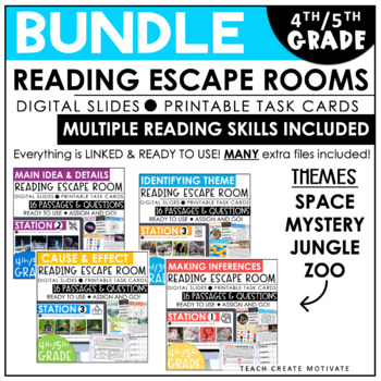 Preview of Reading Escape Room Bundle - 4th & 5th Grade Reading Comprehension Skills