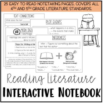 Preview of 4th & 5th Grade Reading Literature & Info Interactive Notebook Note-taking Pages