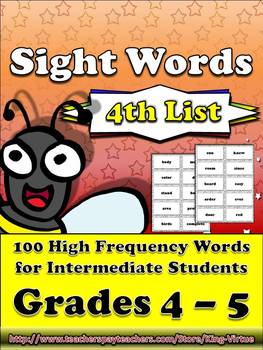 Preview of 4th - 5th Grade Sight Words List #4 - Fourth 100 High Frequency Words Word Study