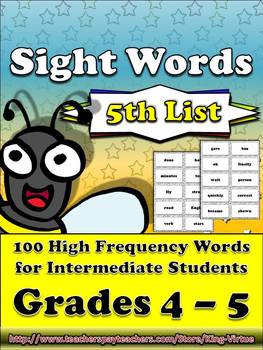 Preview of 4th - 5th Grade Sight Words List #5 - Fifth 100 High Frequency Words -Word Study