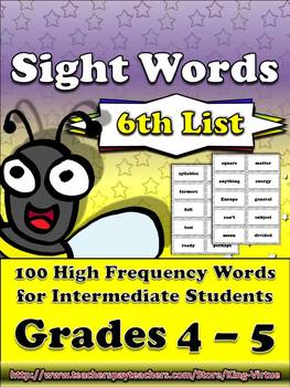 Preview of 4th - 5th Grade Sight Words List #6 - Sixth 100 High Frequency Words -Word Study