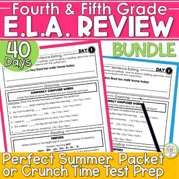 Preview of 4th & 5th Grade Summer Review Packet Bundle - End of Year ELA Test Prep Activity
