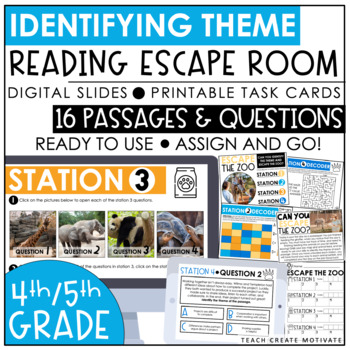 Preview of 4th & 5th Grade Theme Escape Room - Digital Slides - Task Cards