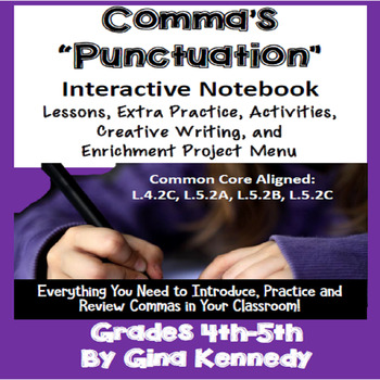 Preview of Commas Interactive Notebook, Lessons, Activities, Enrichment Project Menu