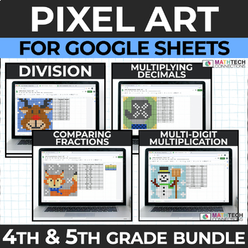 Preview of 4th & 5th Winter Math Mystery Pictures and Pixel Art BUNDLE | Distance Learning