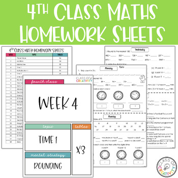 Preview of 4th Class Math Homework Sheets (for the entire school year)