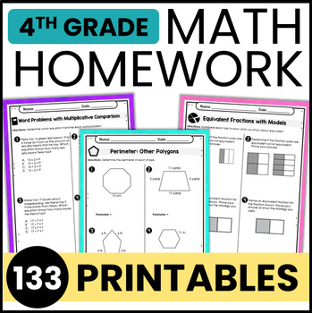 Preview of 4th Grade Math Homework - Fourth Grade Common Core Math Printables