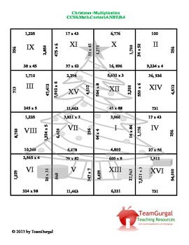4th (Fourth) Grade Common Core Math - Christmas - Multiplication Puzzles