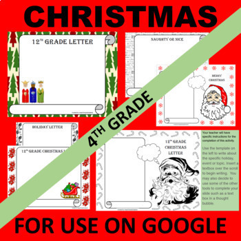 Preview of 4th Fourth Grade GOOGLE Christmas Writing Activity Templates