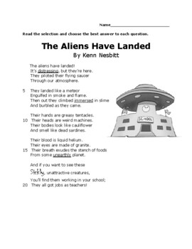 Teacher Aliens! 4th Fourth Grade STAAR Funny Poem Poetry Passage