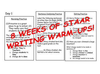 Preview of 4th Fourth Grade STAAR Writing Revise and Edit Warm-Ups EIGHT WEEKS