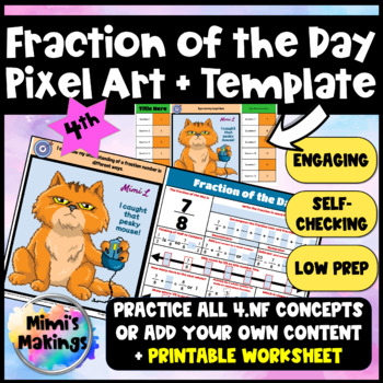 Preview of 4th Fraction of the Day & Editable Google Sheets Template Pixel Art Bundle