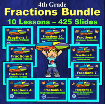 Preview of 4th Grade Fractions Bundle - 10 Powerpoint Lessons - 425 Slides