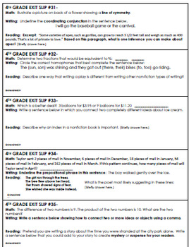 4th Grade Exit Slips: Math, Writing & Reading Daily Test ...