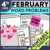 4th Grade FEBRUARY WORD PROBLEMS printable and digital mat