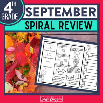 Preview of SEPTEMBER Spiral Review Worksheets BACK TO SCHOOL Math Activities 4th Grade