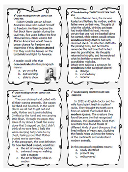 4th Grade Context Clues, 40 Excellent "Short Passages" Reading Task Cards