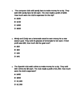 4th Grade 4.10A and B Profit and Expenses