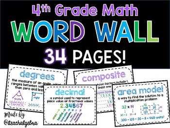 Preview of 4th Grade 4 - Math Word Wall - 34 Pages