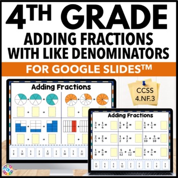 Preview of Adding Fractions with Like Denominators Worksheet Review Activities 4th Grade