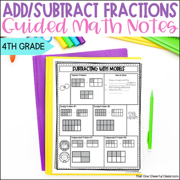 Preview of 4th Grade Adding & Subtracting Fractions with Like Denominators Math Notes