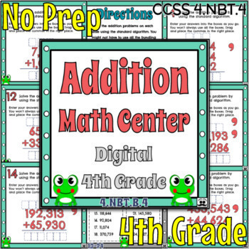 Preview of 4th Grade Addition Math Center #4- Standard Algorithm - 4.NBT.4) - Digital & PDF