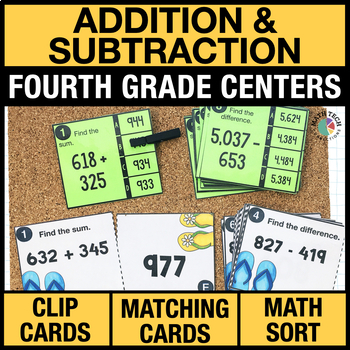 Preview of 4th Grade Addition & Subtraction Math Centers - 4th Grade Math Task Cards