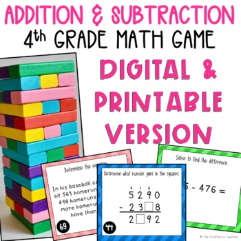 4Th Grade Addition & Subtraction Math Game - Digital & Printable Version