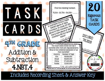 Preview of 4.NBT.4 Addition & Subtraction 4th Grade Task Cards
