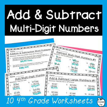 Preview of Math Addition and Subtraction Worksheets with Regrouping for 4th Grade - 6 Digit