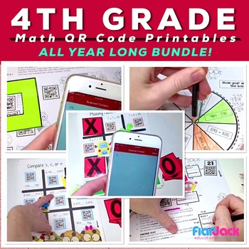 Preview of 4th Grade Math Worksheets and Centers with QR Codes Bundle - Low Prep!