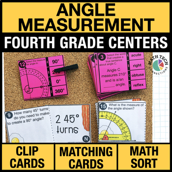 Preview of 4th Grade Angle Measurement Math Centers Using a Protractor Task Cards 4.MD.7