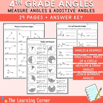 Preview of 4th Grade Angles Worksheet - Degrees, Measure and Draw, Join and Separate