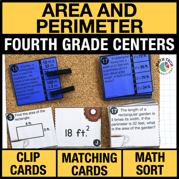 Preview of 4th Grade Area & Perimeter Math Centers - 4th Grade Math Task Cards | Math Games