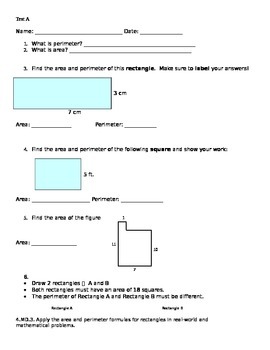 Preview of 4th Grade Area and Perimeter Differentiatied Assessments