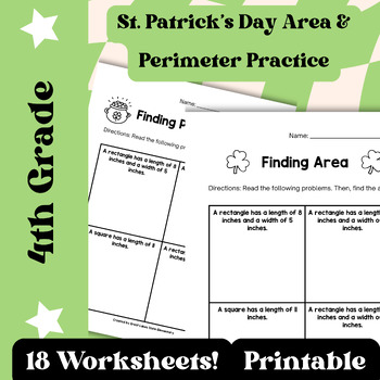 Preview of 4th Grade | Area and Perimeter | St. Patrick's Day Themed | Printable!