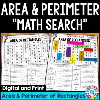 Preview of Find Area & Perimeter of Rectangles Worksheets Activity Missing Side 4th Grade