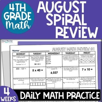 Preview of First Day of School Morning Work 4th Grade August Math Warm-Ups Spiral Review