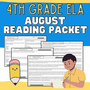 Preview of 4th Grade: August Reading Packet Independent Work, Early Finisher, Morning Work