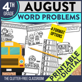 4th Grade August Word Problems printable and digital math 