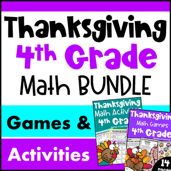 Preview of 4th Grade BUNDLE: Fun Thanksgiving Math Activities with Games and Worksheets