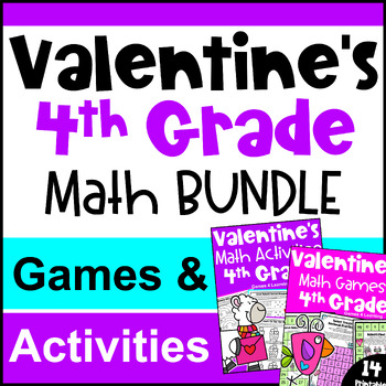 Preview of 4th Grade BUNDLE: Fun Valentine's Day Math Activities with Games & Worksheets