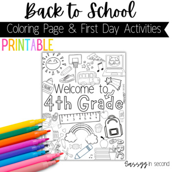 Preview of 4th Grade Back to School Coloring Page First Day of School 