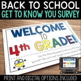 4th Grade Back to School Survey | Get to Know You Activity